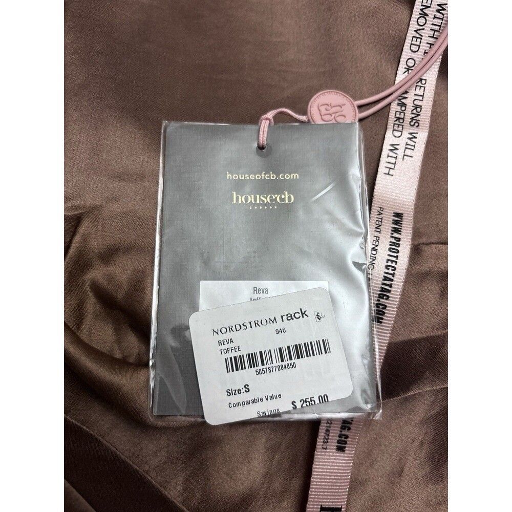 HOUSE OF CB Women Reva Satin Gathered Corset Dress Toffee Size Small $255 NEW - Picture 6 of 6